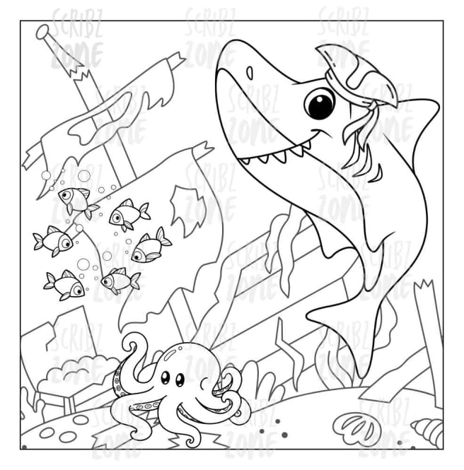 Shark & shipwreck treasure - coloring book - My color adventure: sea animals