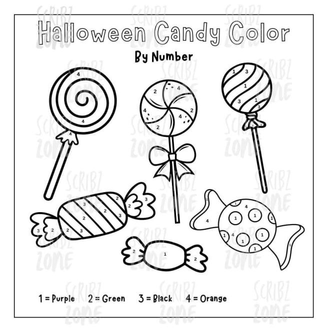color candy by number - coloring book - My color adventure: halloween